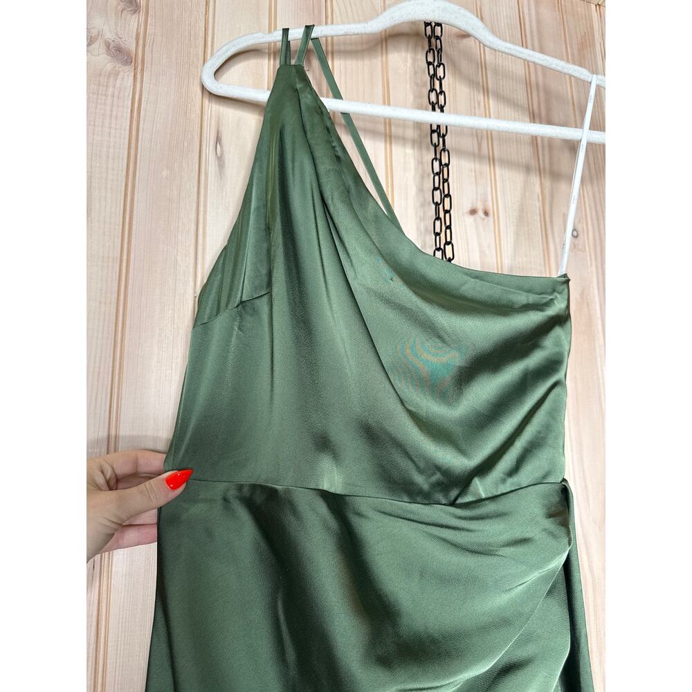 NWT Lulus Signature Elegance Olive Green Satin One-Shoulder Maxi Dress Gala Sz M - Picture 5 of 10